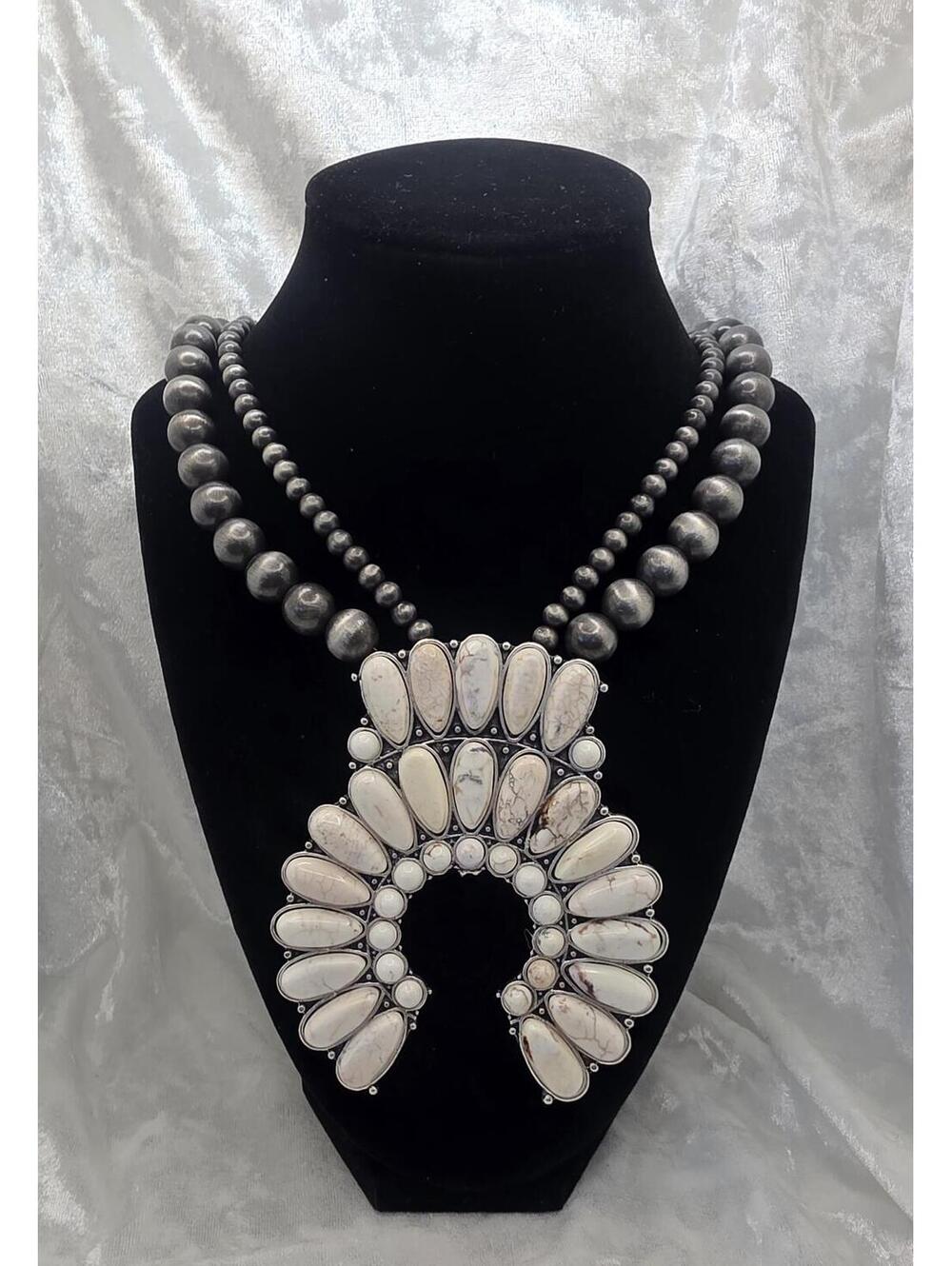 Southwestern Naja Necklace White Howlite Navajo Pearl Style Western Necklace